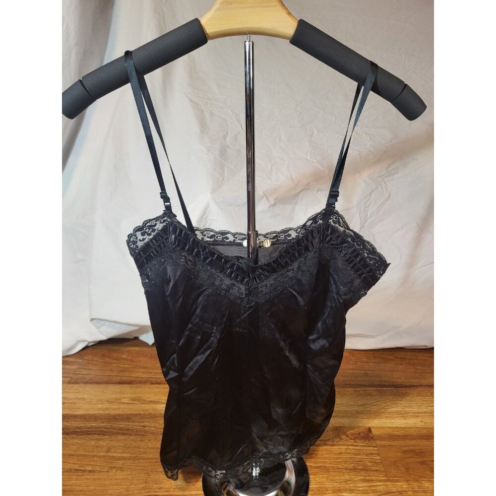 Vintage Joy Mel-Lin Camisole Negligee Lace Black Top Small